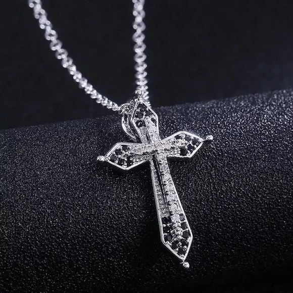 New Men Women Religious Cross Sapphire Necklace - Picture 6 of 6